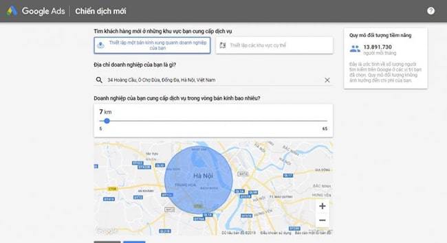 Thiết lập vị trí quảng cáo theo bán kính
